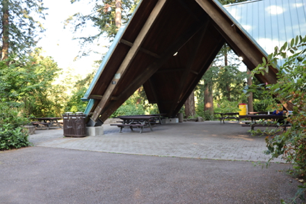 Stevens Pavilion - area has garbage cans, drinking fountain and picnic tables